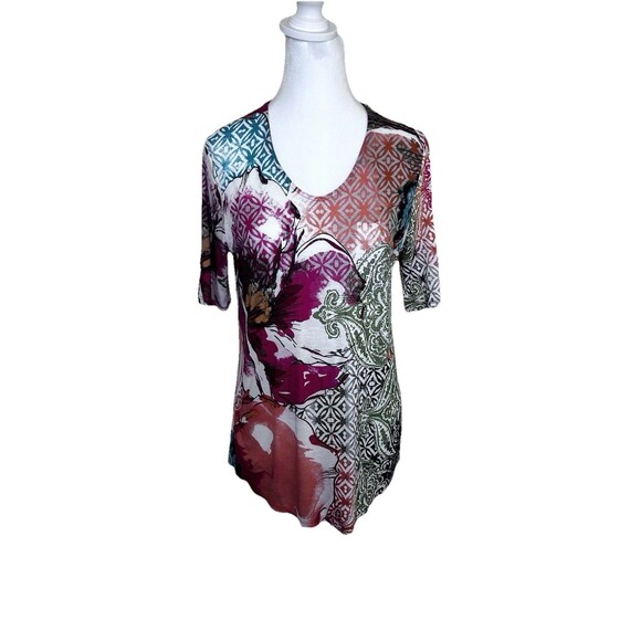 Chico’s Women’s Multicolor Floral Print Pullover Blouse Short Sleeves Size 0 - Picture 1 of 6